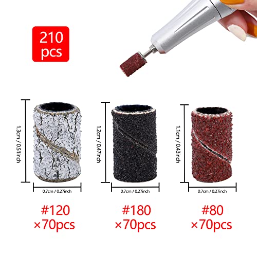 BNG 80/120 /180 Grit Sanding Bands For Nail Drill Manicure Set with Box, 210pcs Nail Drill Sanding Tape, Nail Art Sanding Tape with 1pcs 3/32 inc