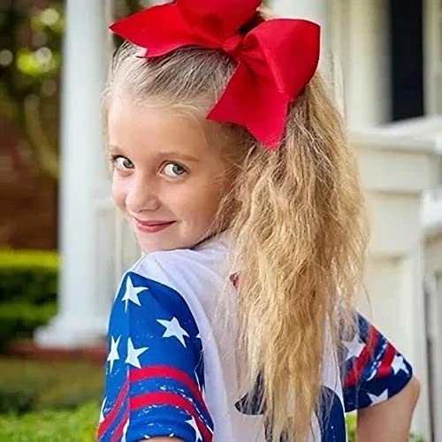 Jeffan 2 Pieces 8 Inch Large Ribbon Bows Hair Ties School Girls Red Ribbon for Hair Ponytail Holders Hair Styling Accessories (Red)