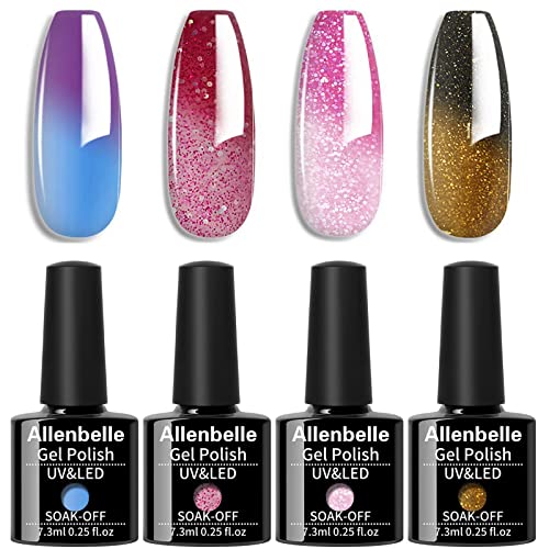 Allenbelle Gel Base and Top Coat Sets, UV LED Shellac Coat, No Wipe Soak Off Polish Set, Long Lasting Shiny High Gloss Finish, 1.0 count, Pack of