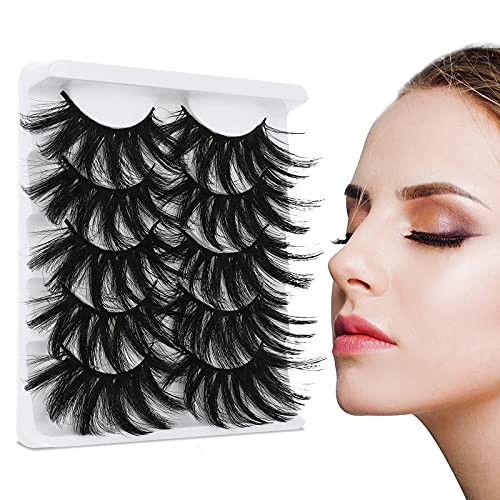 Molain Multi-layered Lashes False Eyelashes Dramatic 25MM Faux Mink Lashes Pack 5 Pairs Wispy Long Thick Fluffy Strip Eye Lashes (style#26)