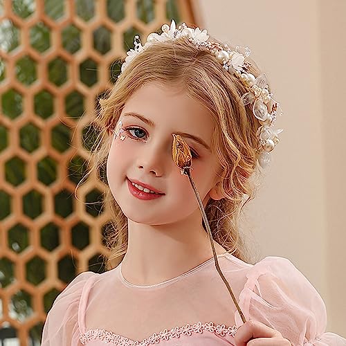 Flower Girl Headband, Flower Girl Headpiece, Pearl Headband, Adjustable Flower Girl Hair Accessories, Crystal Hair Vine Headband for Wedding, Par