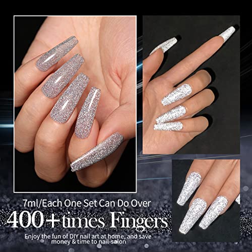 BORN PRETTY Reflective Glitter Gel Polish Holographics Reflective Gel Nail Polish Sparkly Shiny Disco DJ LED Gel Gift Set for Women