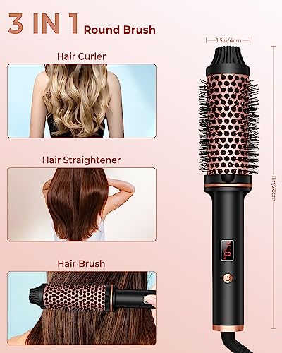 Thermal Brush Hot Brush for Styling, 38 mm 1.5in Ionic Smooth Volumize Brush with LCD Display, 120-210℃ Hair Comb Creates Root Volume and Loose C