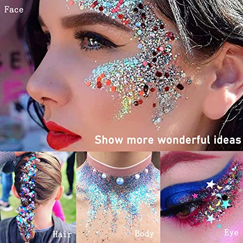 Body Glitter Gel, 50ml Face Glitters Body Gel Sequins Shimmer Liquid Eyeshadow, Mermaid Sequins Sparkling Chunky Body Lotion Glitter Liquid, for
