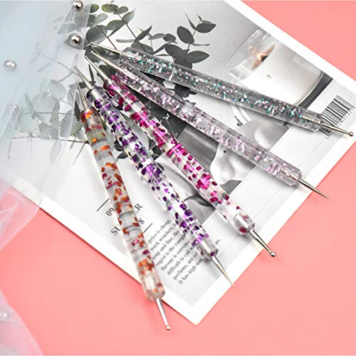 HQdeal 5Pcs Nail Dotting Pen, Dotting Painting Pen Polish Carving Tool, Nail Art Dotting Tool, Nail Polish Paint Manicure Dot Nail Art Set for Ge