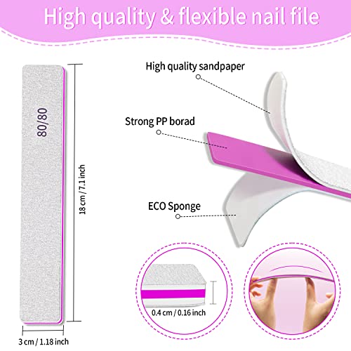 Professional Nail File Double Sided 80/80 Grit Nail Files Manicure Tools for Nail Grooming and Styling, 12 Pcs File Nail for Poly Nail Extension