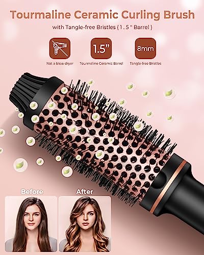 Thermal Brush Hot Brush for Styling, 38 mm 1.5in Ionic Smooth Volumize Brush with LCD Display, 120-210℃ Hair Comb Creates Root Volume and Loose C