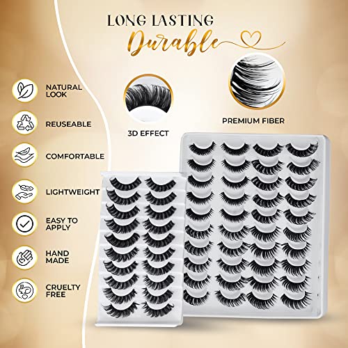 DEALFREE.24 Russian Strip Lashes Hand Made 10 Pairs of False Eyelashes with 2 Trendy Styles. Reusable DD Curl Fake Lashes with 3D Effect. Fluffy