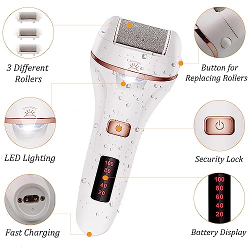 Foot Callus Remover, Professional Electric Pedicure Callus Remover, Rechargeable Foot File with 3 Roller Heads for Feet Care