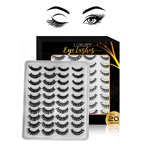 DEALFREE.24 Russian Strip Lashes Hand Made 10 Pairs of False Eyelashes with 2 Trendy Styles. Reusable DD Curl Fake Lashes with 3D Effect. Fluffy