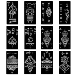12 Sheets Tattoo Stencils Set, Hand Temporary Tattoo Temples, Reusable Indian Arabian Tattoo Stickers Stencils Body Art for Women Hands