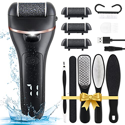 ZOUYUE Electric Foot File Pedicure Set, Rechargeable Waterproof Hard Skin Remover with 3 Rollers and 2 Speeds, Callus Remover Foot Care Gift Kit