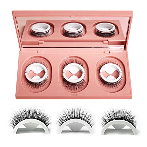 Sadodo Reusable Self Adhesive 3D False Eyelashes,3 Pairs in 1 Case, No Glue Needed,Natural Long Thick Fake Eye Lashes Box with replacement tape (