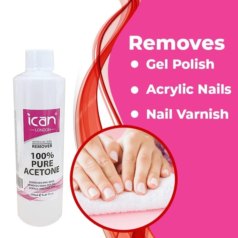 Ican London 100% Pure Acetone Nail Polish Remover UV GEL Soak Off 250ml