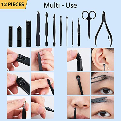 iSOUL Nail Clippers Manicure Set 12Pcs Male/Female Stainless Steel Professional Nail Clipper Set Stainless Steel Grooming Kit for Thick Nails Cut