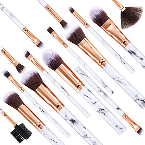 Makeup Brushes DUAIU 15PCs Pink Marble Makeup Brush Set Professional Premium Synthetic Make Up Brushes for Foundation, Powder, Blush, Contour, Co