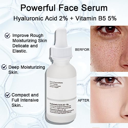 Hyaluronic Acid 2% + B5,Face Moisturiser,Hyaluronic Acid For Face Hydrated,Hyaluronic Acid Serum for Face to Plump and Smooth Skin ,Face Serum fo