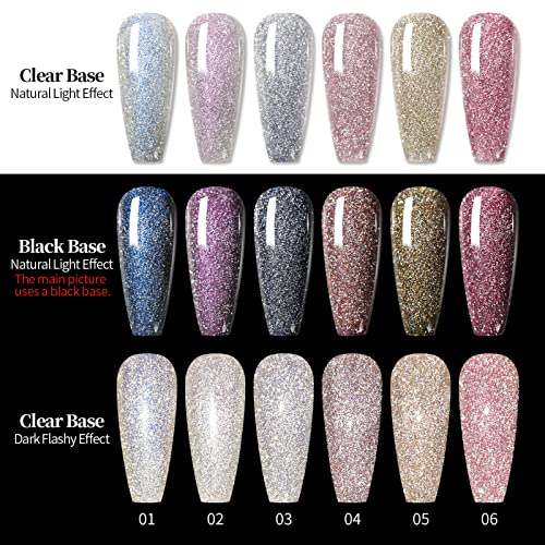 BORN PRETTY Reflective Glitter Gel Polish Holographics Reflective Gel Nail Polish Sparkly Shiny Disco DJ LED Gel Gift Set for Women