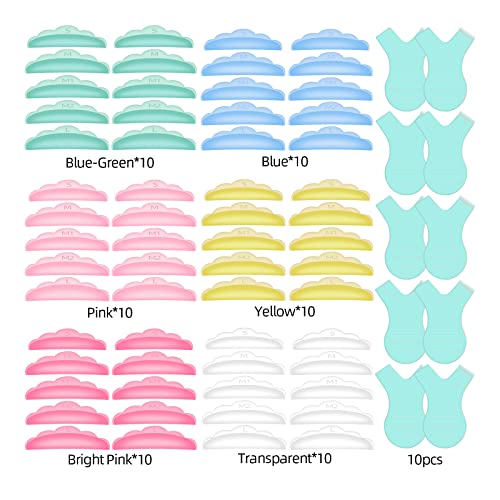 ATOMUS 60PCS Eyelash Perming Silicone Pads Eyelash Lift Perming Curler Shield Pads with 10PCS Y Shape Eyelash Brush