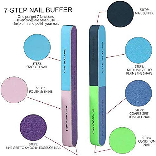 KissDate 10 Pcs Nail File Set Buffers 4 Shapes Professional Nail Files Block 7 Ways Buffer Block for Trim Double Sided Emery Board Manicure Set f