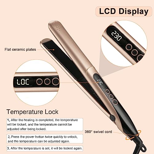 LXMTOU Hair Straightener for Women Flat Iron Hair Straighteners and Curler 2 in 1 Ceramic Plates for Thick Hair with Heat Resistant Mat Adjustabl