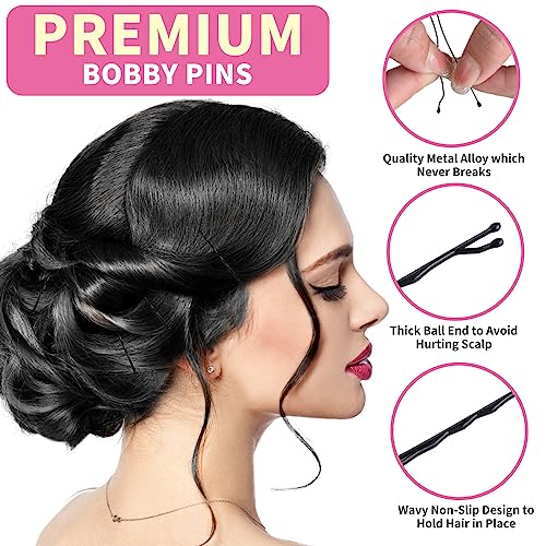 BLISSMAX Bobby Pins 100 Pcs, 5cm Black Long Hair Grips with Storage Box Thicker & Strong Pins for All Hair Types – Hair Pins for Hair Styling Mak