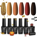 Beetles Gel Nail Polishes- Pumpkin Spice Gel Polish Set, Yellow Nail Gel Polish Red Orange Glitter Nail Polish Kit Soak Off Nail Lamp Cured Chris