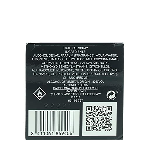 Carolina Herrera 212 VIP Black Eau de Parfum 50ml Spray, (Pack of 1)