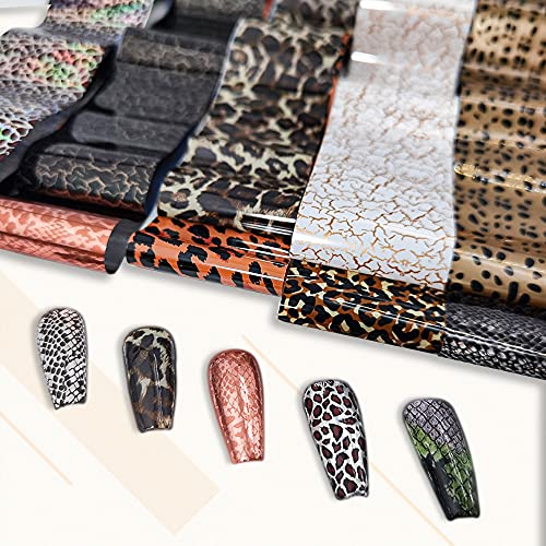 CHANGAR Animal Skin Style Nail Art Foil Transfer Decals 2 Boxes Serpentine Leopard Print Tiger Snake Skin Pattern Nail Foil Adhesive Stickers Sta