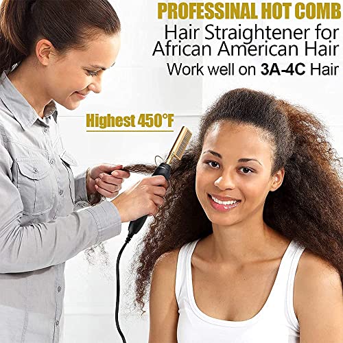Electric Hot Comb, Hair Straightener for Wig, 3 Grades Temperature Straightening Brush for Thick Afro Hair, Beard, Hot Anti-Scald Portable Curlin