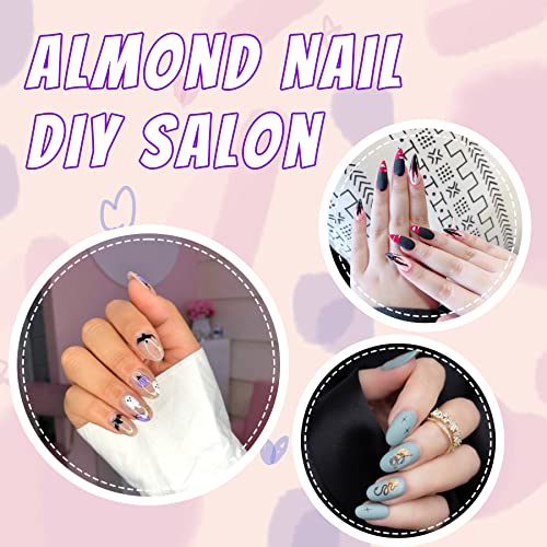 Fake Nails Tips Acrylic Nail Art Full Cover Almond False Nails Long Almond Stiletto False Nail Clear Press on Nail Extension Kit for Women Girls