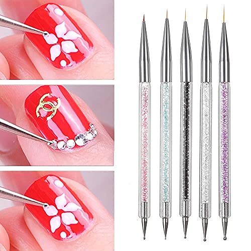EZPICK 5pcs Nail Art Brushes | Double Ended Nail Art Dotting Tool set | Nail Art Pen for Painting Nails | Manicure Drill Drawing Nails Brush Pen