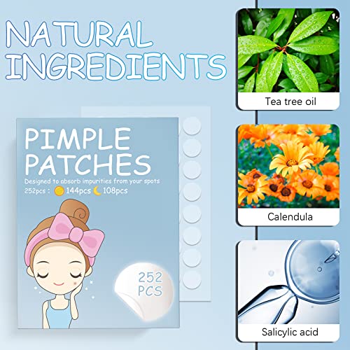 252pcs Day and Night Spot Patches, Translucent Hydrocolloid Spot Stickers for Facial Pimple, Effective Reduce Blemishes and Spots Cover Fit for A