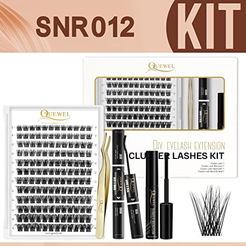 Individual Lashes 240 Cluster-Lashes QUEWEL DIY Lash-Extensions Kit, Clusters Eyelash Applicator, Cluster Lashes Bond and Seal Super Hold, Cluste