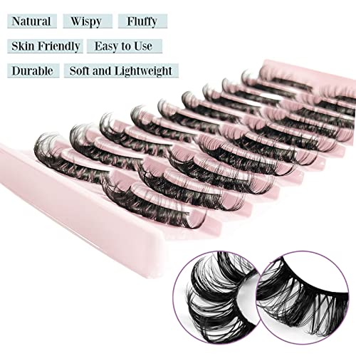 Eyelashes With Glue False Russian Strip Lashes Wispy Fluffy Natural Look Lashes Kit 3D Effect Beauty Fake Eyelashes Extension 10Pairs Pack For La