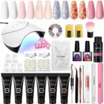 Poly Nail Gel Kit, 6 Colours Phoenixy Poly Nail Builder Extension Gel Set with 36W UV/LED Nail Lamp Poly Nail Extension Gel Starter Kit for Begin