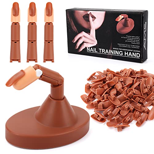 LIONVISON Practice Finger,3 Pcs Flexible False Finger 100 Pcs Replaceable Nail Tips Training Finger Display with Base Practice Fake Finger for Ac