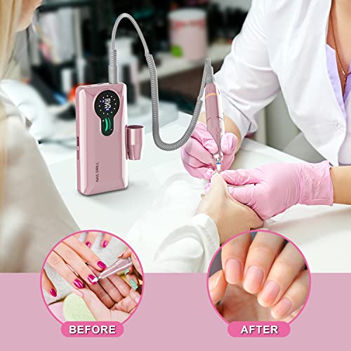 ENGERWALL Professional Rechargeable 35000 RPM Nail Drill, 20+ Hours Battery Life Portable Electric Nail File Kit with 13 Bits & 56 Sanding Bands