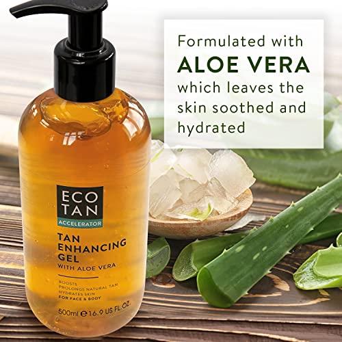 EcoTan Face and Body Tanning Accelerator Gel 500ml, Stimulates, Boosts, Prolongs & Protects Natural Tan, with Aloe Vera, Soothes & Hydrates Skin,