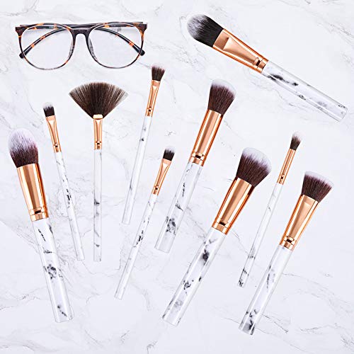 Makeup Brushes DUAIU 15PCs Pink Marble Makeup Brush Set Professional Premium Synthetic Make Up Brushes for Foundation, Powder, Blush, Contour, Co