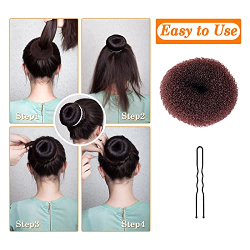 Sularpek Hair Donut Brown, Ring Style Donut Hair Bun Maker with 4 Elastic Hair Ties and 20 Hair Pins for Chignon Hairstyles, Hair Bun Shaper set