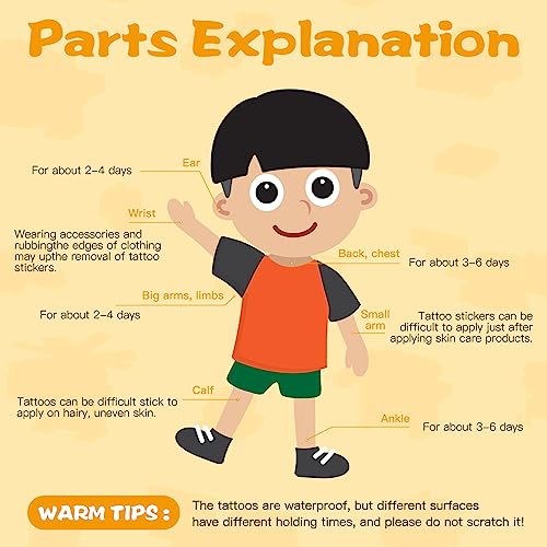 Beehug 20 Sheets Carton Temporary Tattoo, Muti Design Children's Temporary Tattoo Body Art Stickers, Waterproof Tattoos Skin Stickers for Boys an