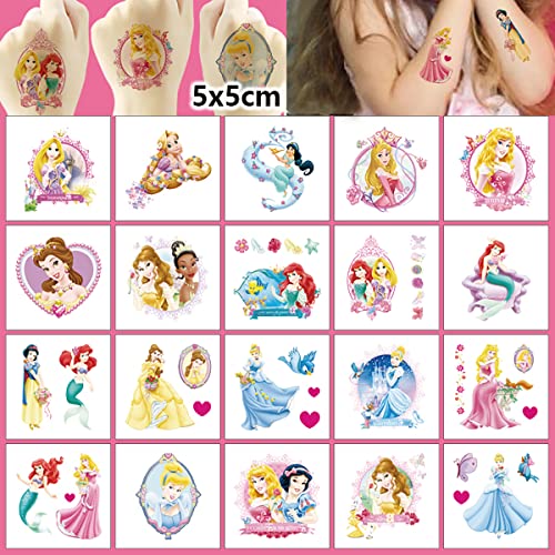 Princess Temporary Tattoo for Kids, 20 Sheets Big Children's Temporary Tattoo Body Art Tattoo Stickers,Goody Bag Stuffers Party Bag Fillers (2x2