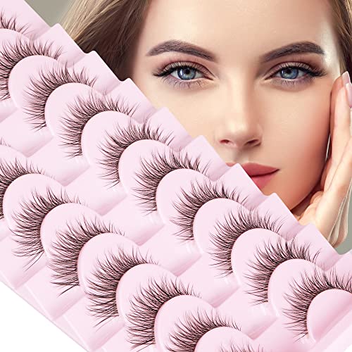 Ruairie Natural Lashes with Clear Band Fluffy Wispy False Lashes Natural Look 10 Pairs Fake Eyelashes Pack