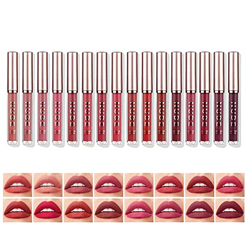 Matte Liquid Lipstick Makeup Set Velvety Long Lasting Waterproof High Pigmented Velvet Lipgloss Kit Beauty Cosmetics Makeup Gift Set (16PCS)
