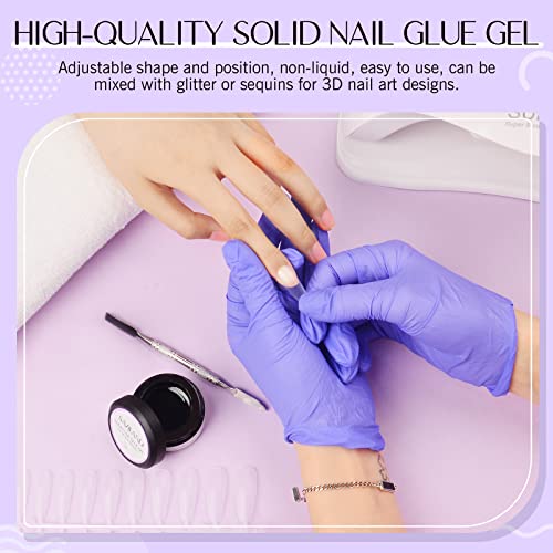 Saviland 15ML Solid Nail Glue Gel - 4 In 1 Extra Strong Nail Tips Glue Gel for Nails, Stick On Gel Nail Glue for Acrylic Tips Strong Nail Glue an