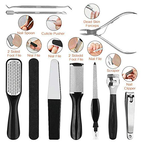 Rainmae Professional Pedicure Kit Foot File Set,19 in 1 Stainless Steel Foot File Exfoliating Prevent Clean Foot Dead Skin Tool Kit Nail Toenail