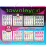Townley Girl 96 Pcs Press-On Nails Including 3D and Glow-In-Dark Artificial False Nails Set for Kids with Pre-Glue Full Cover Acrylic Nail Tip Ki