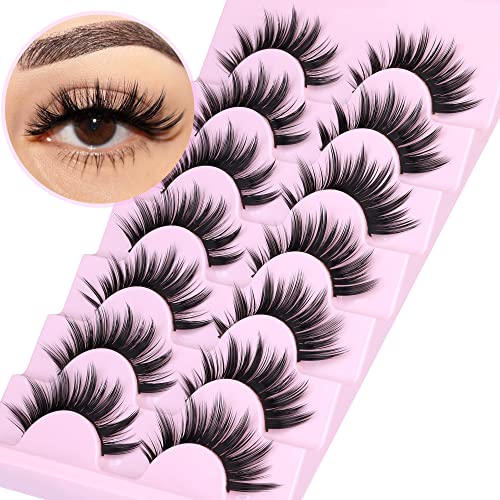Cosplay Lashes Thick Fake Eyelashes Doll Lashes Natural Look False Eyelashes 3D Spiky Faux Mink Lashes Pack 7 Pairs Japanese Manga Eye Lashes ALI