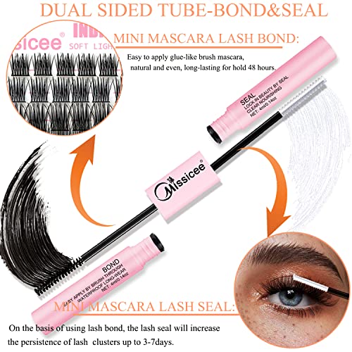 Eyelash Extension Kit at Home, Missicee 96 PCS D Curl Wide-Stem Cluster Lashes DIY Lash Extension Kit with 48 Hours Long-Lasting Cluster Lash Glu